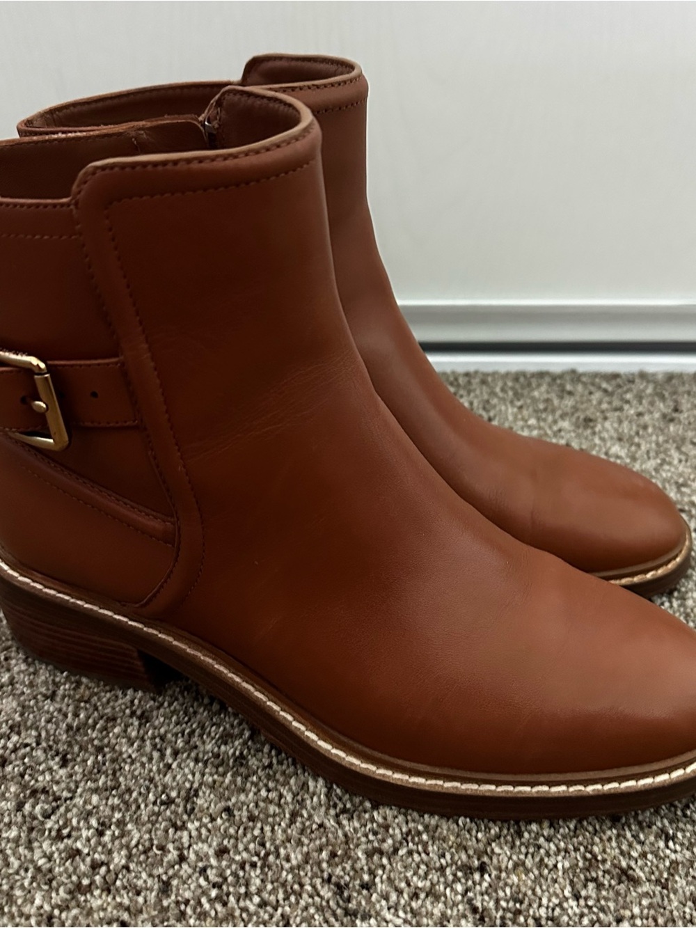 Women's Cole Haan Chestnut Leather Ankle Boots - Classic Zip & Buckle